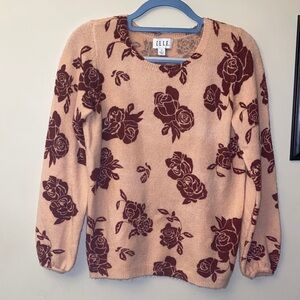 ELLE Women's Rose Pattern Sweater - pink and maroon